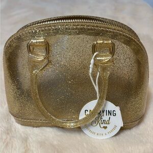 Carrying Kind Gold Shimmer Cosmetic Bag with Dome Shape No Strap.
